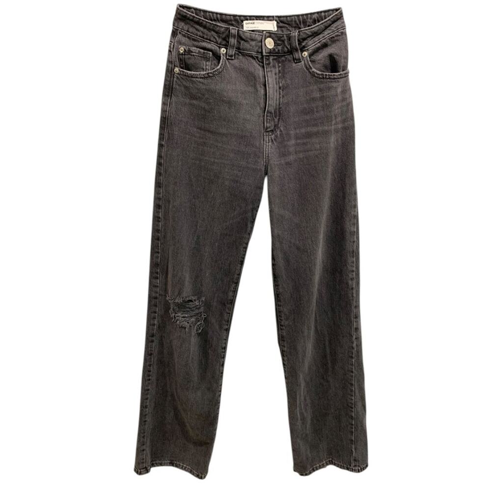 Size 00 (23) Garage Denim Womens Black Wide Leg Jeans Distressed‎